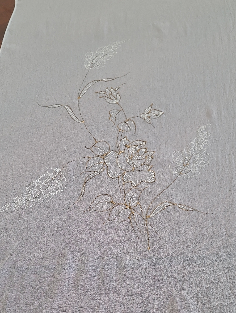 Japanese Mid Century Hand Painted Japanese Sheer Rayon Floral Scarf Table Runner